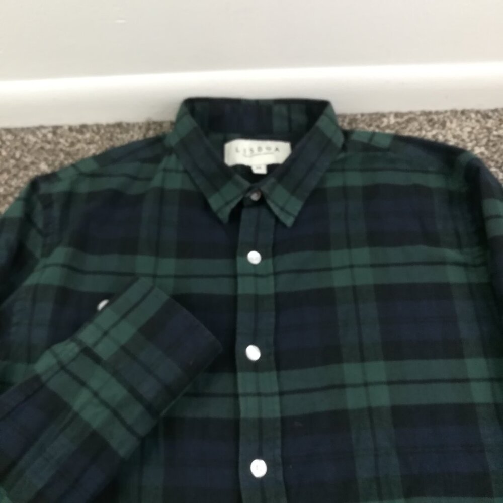 Lisboa Portuguese Flannel Shirt Blackwatch Plaid L/S Button Up Mens Medium
